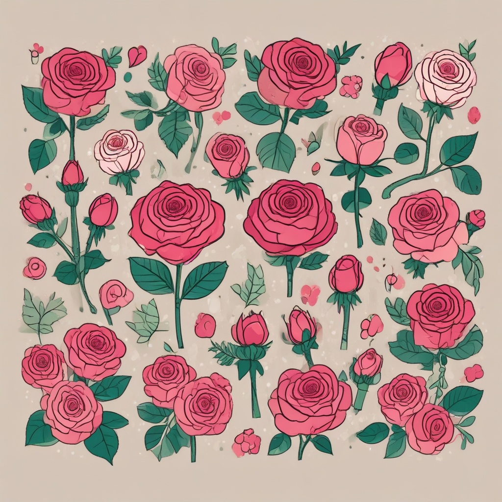 A collection of cute items including roses